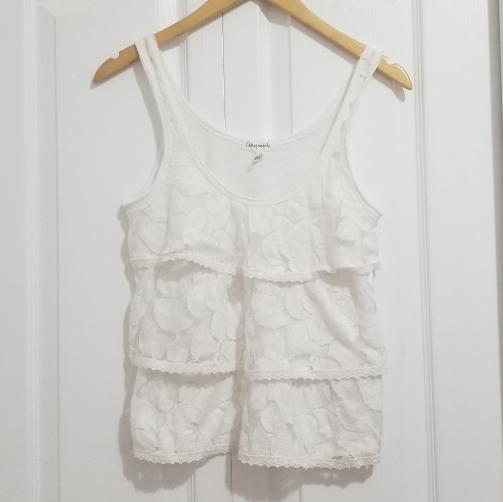 Aeropostale White Lace Ruffled Tank